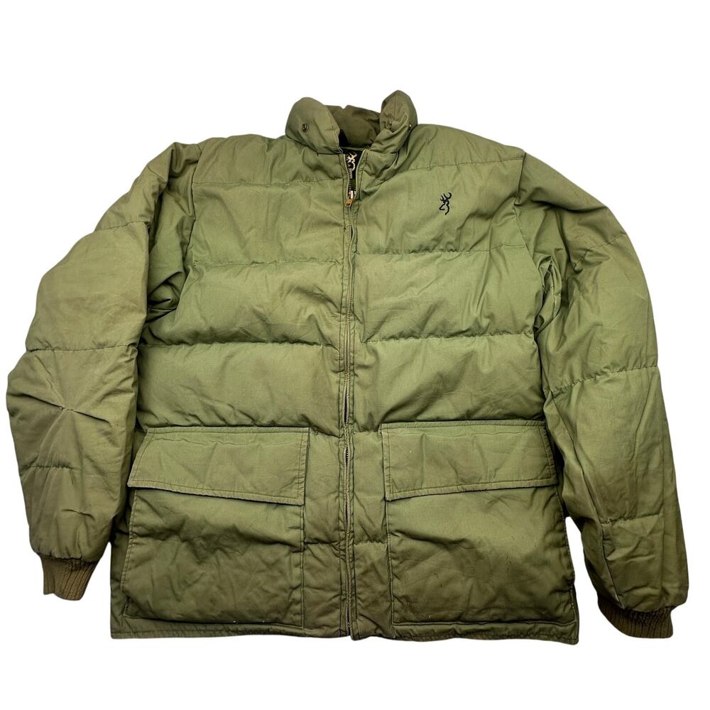 Vintage 80s 90s Browning Down Fill Puffer Jacket Mens Medium Quilted Zip Green